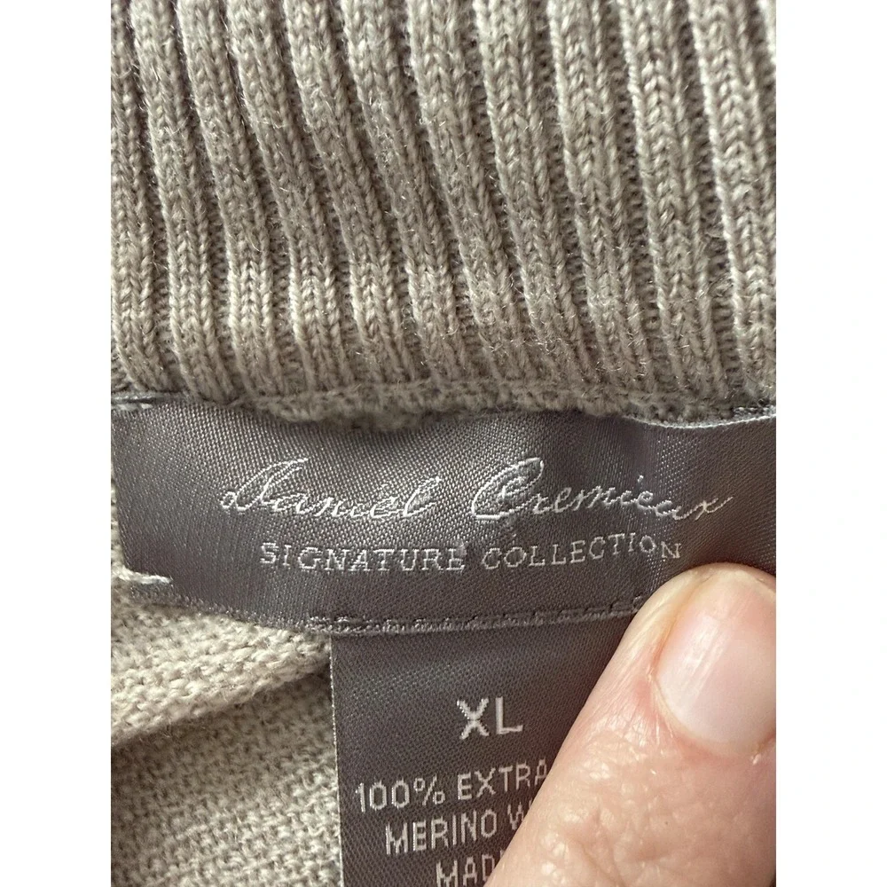 Cremieux Sweater Mens XL Beige Extra Fine Merino Wool Quarter Zip Mock Neck